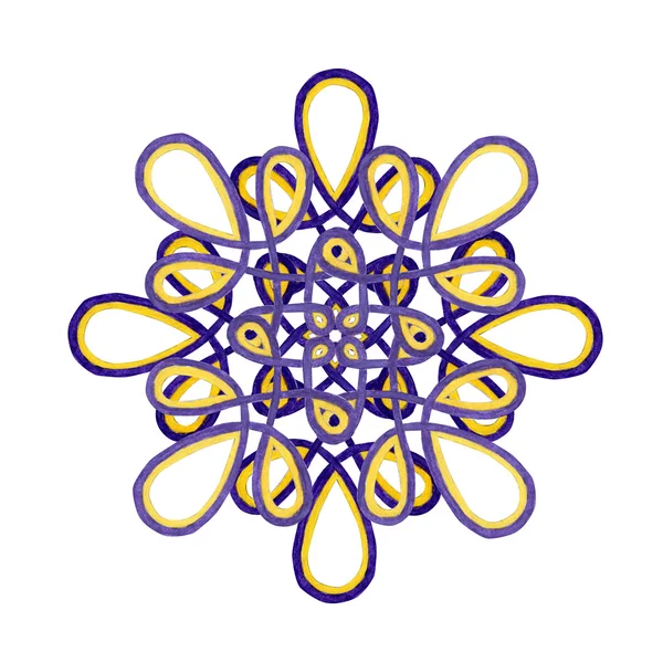 Watercolor mandala in purple and yellow colors. — Stock Photo, Image