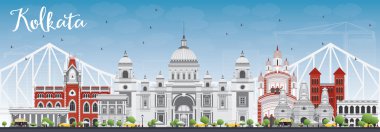 Gri Simgeleri ve Mavi Gökyüzü ile Kolkata Skyline. 