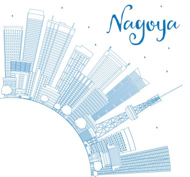 Anahat Nagoya manzarası ile mavi binalar ve kopya alanı. 