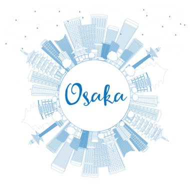 Anahat Osaka manzarası ile mavi binalar ve kopya alanı.