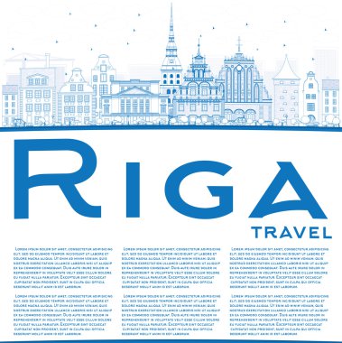 Anahat Riga manzarası ile mavi simge ve kopya alanı. 