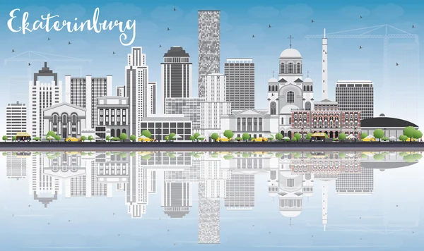 Ekaterinburg Skyline con edificios grises, Blue Sky y Reflectio — Vector de stock