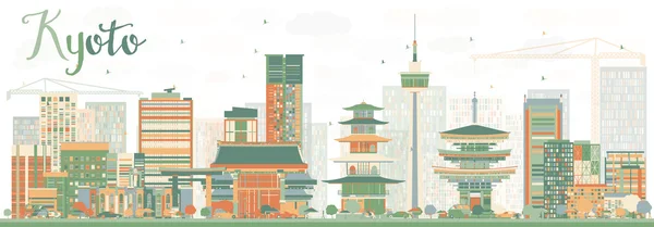 Skyline abstrato de Kyoto com pontos de referência de cor . —  Vetores de Stock