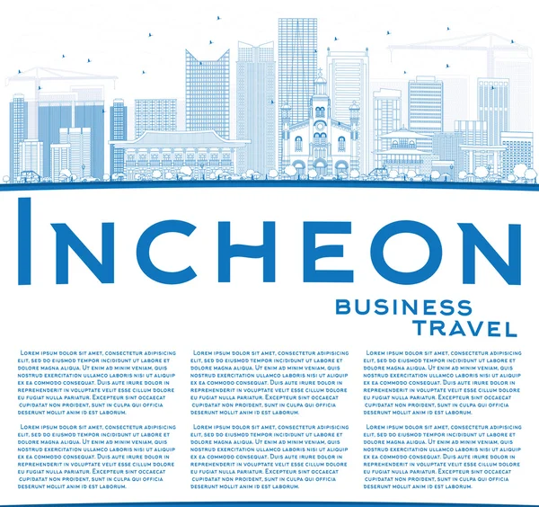 Esquema de Incheon Skyline con edificios azules y espacio de copia . — Vector de stock