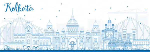 Outline Kolkata Skyline with Blue Landmarks. — Stock Vector