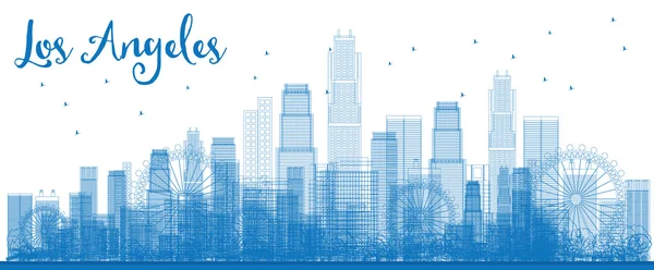 Esquema del horizonte de Los Ángeles con edificios azules . — Vector de stock