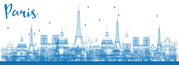 Outline Paris skyline with blue landmarks. — Stock Vector