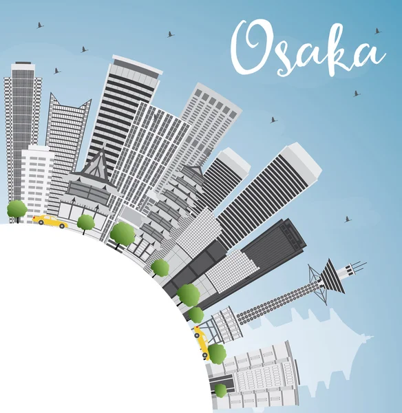 Osaka Skyline com Edifícios Cinzentos, Céu Azul e Espaço de Cópia . — Vetor de Stock