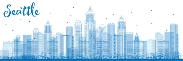 Outline Seattle City Skyline con edifici blu . — Vettoriale Stock