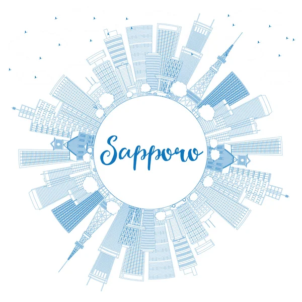 Esquema de Sapporo Skyline con edificios azules y espacio de copia . — Vector de stock