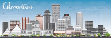 Gri Binalar ve Mavi Gökyüzü ile Edmonton Skyline.