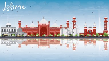 Lahore Skyline with Gray, Red Landmarks and Reflections. clipart