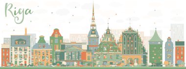 Renk Simgeleri ile Soyut Riga Skyline. 