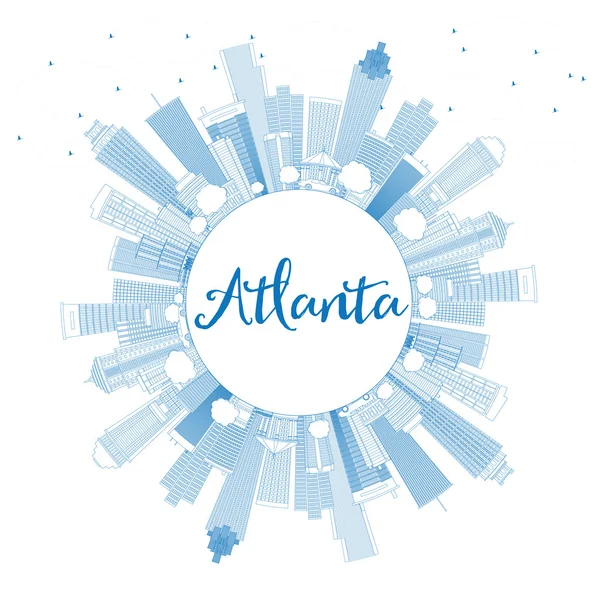 Zarys Atlanta Skyline z niebieskimi budynkami i Kopiuj przestrzeń. — Wektor stockowy