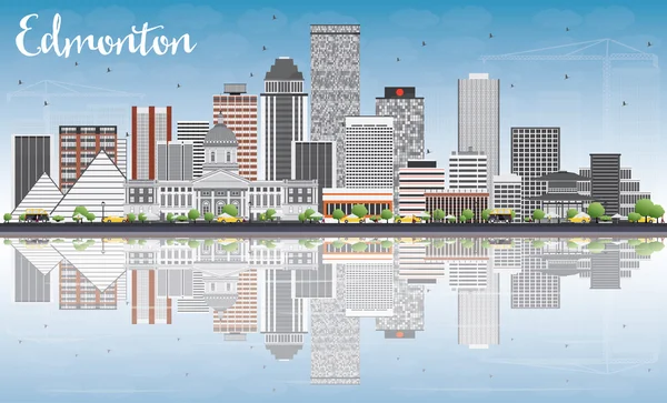 Edmonton Skyline with Gray Buildings, Blue Sky and Reflections. — Stock Vector