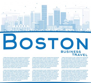 Mavi Binalar ve Kopyalama Alanı ile Anahat Boston Skyline. 