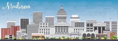 Madison Skyline Gri Binalar ve Mavi Gökyüzü ile. 