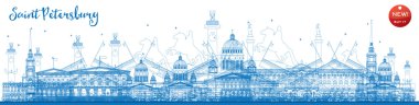 Mavi simgeleri ile Anahat Saint Petersburg silueti. 