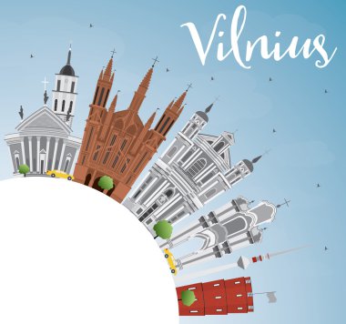Vilnius manzarası gri yerler, mavi gökyüzü ve kopya alanı.