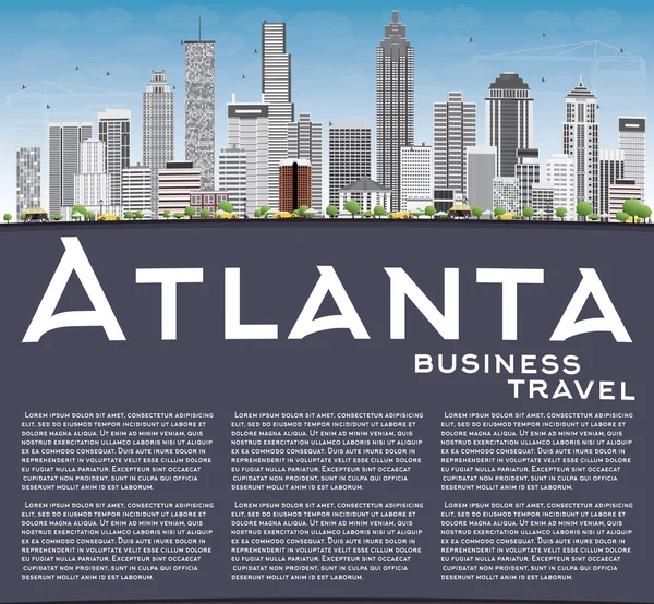 Atlanta skyline med grå byggnader, blå himmel och kopiera utrymme. — Stock vektor