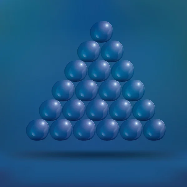 Burbujas de jabón transparentes en pirámide sobre fondo azul . — Vector de stock