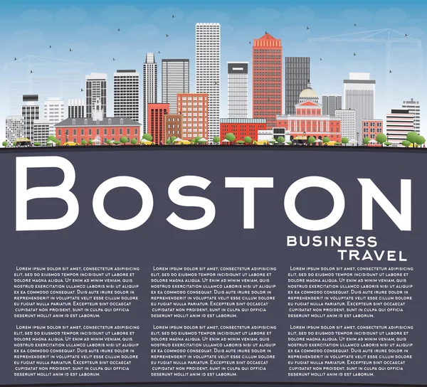 Skyline van Boston met gebouwen, blauwe lucht en kopieer ruimte. — Stockvector