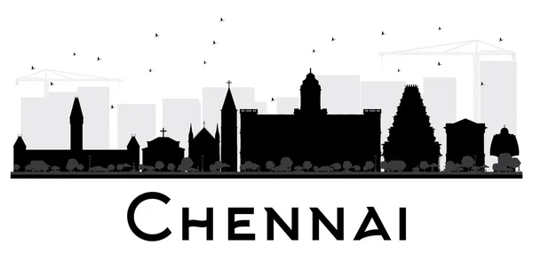 Chennai City Skyline schwarz-weiße Silhouette. — Stockvektor