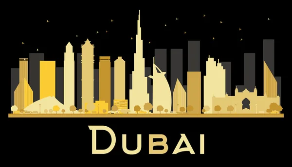Sílhueta do horizonte da cidade de Dubai com arranha-céus dourados . —  Vetores de Stock