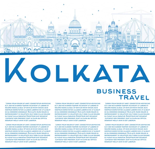 Umreißen Kolkata Skyline mit blauen Sehenswürdigkeiten und Kopierraum. — Stockvektor