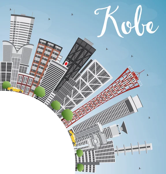 Kobe skyline med grå byggnader, blå himmel och kopiera utrymme. — Stock vektor