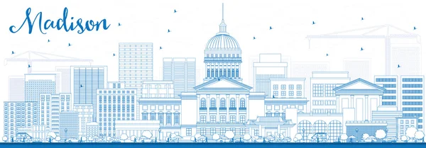 Esquema Madison Skyline con edificios azules . — Vector de stock