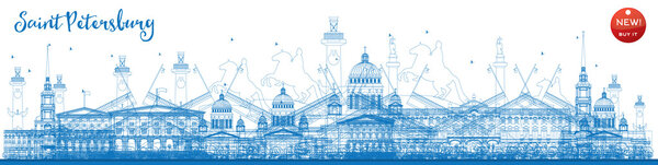 Outline Saint Petersburg skyline with blue landmarks. 