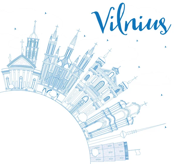 Umriss Vilnius Skyline mit blauen Sehenswürdigkeiten und Kopierraum. — Stockvektor