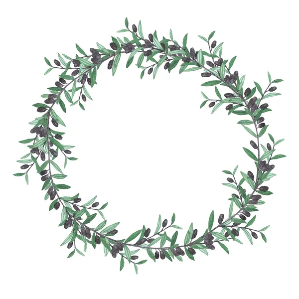 Watercolor olive wreath. Isolated illustration on white backgrou — Stock fotografie