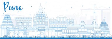 Outline Pune Skyline with Blue Buildings. clipart