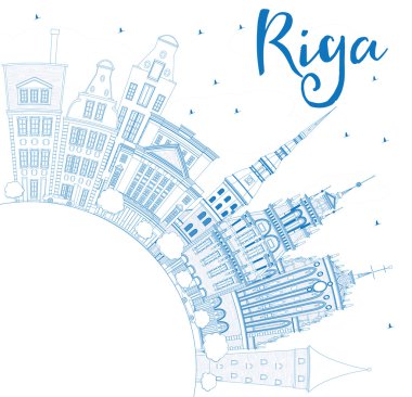 Anahat Riga manzarası ile mavi simge ve kopya alanı. 