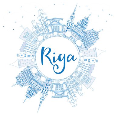 Anahat Riga manzarası ile mavi simge ve kopya alanı. 