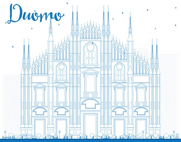 Outline Duomo in Blue Color. Milan. Italy. — Stock Vector