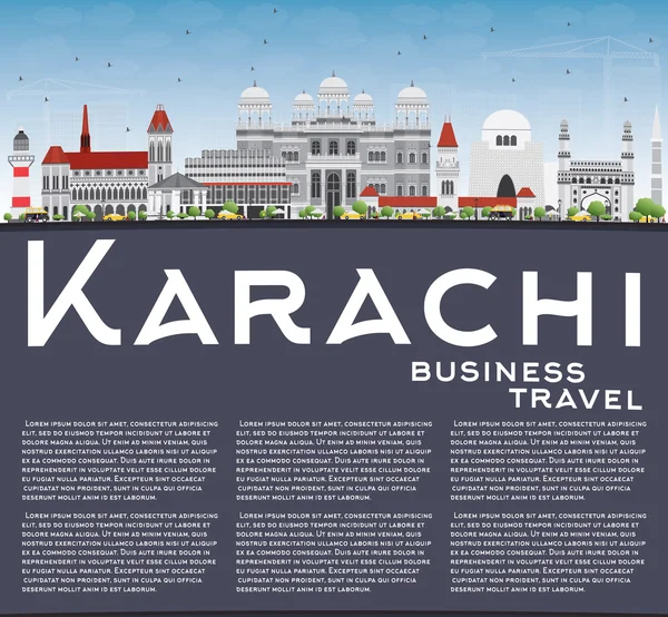 Gri Yerler, Mavi Gökyüzü ve Copy Space ile Karachi Skyline. — Stok Vektör