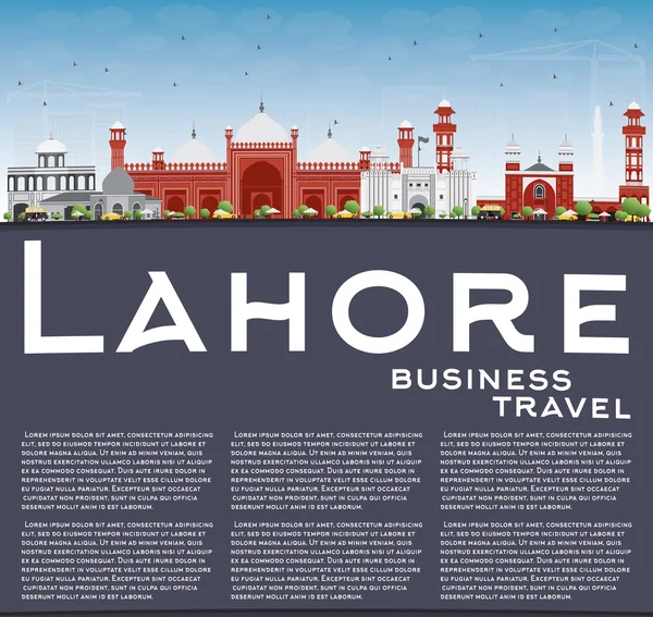 Lahore Skyline met kleur monumenten, blauwe hemel en kopie ruimte. — Stockvector