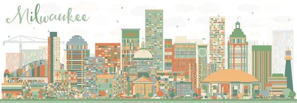 Abstract Milwaukee Skyline with Color Buildings. — Stock vektor