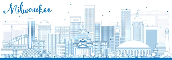 Esquema Milwaukee Skyline con edificios azules . — Vector de stock
