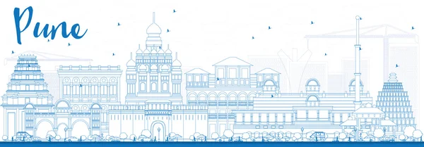 Esquema de Pune Skyline con edificios azules . — Vector de stock