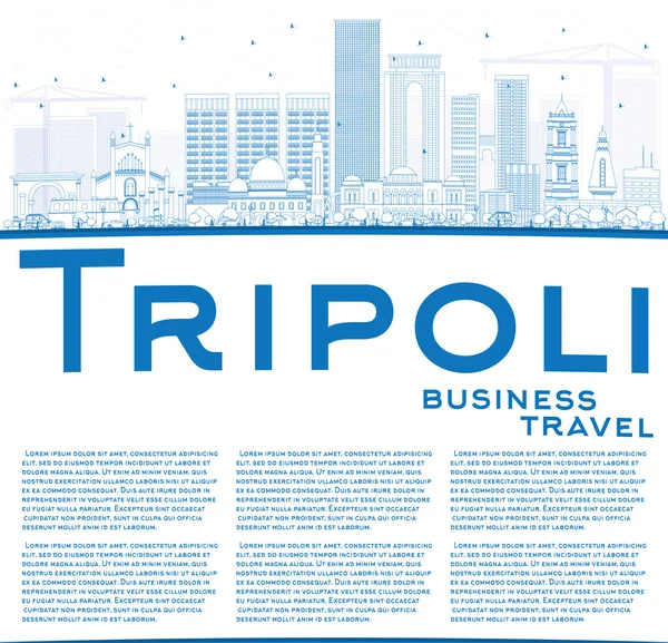 Outline Tripoli Skyline con Edifici Blu e Spazio Copia . — Vettoriale Stock