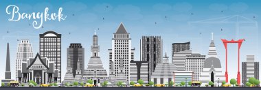 Gri Yerler ve Mavi Gökyüzü ile Bangkok Skyline. 