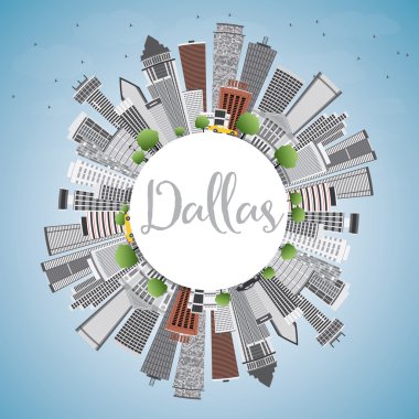 Gri Binalar, Mavi Gökyüzü ve Copy Space ile Dallas Skyline.