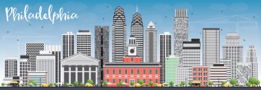 Gri Binalar ve Mavi Gökyüzü ile Philadelphia Skyline. 