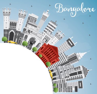 Bangalore Skyline with Gray Buildings, Blue Sky and Copy Space.  clipart