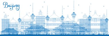 Outline Beijing Skyline with Blue Buildings.