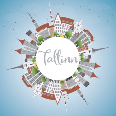 Tallinn Skyline with Gray Buildings, Blue Sky and Copy Space.  clipart